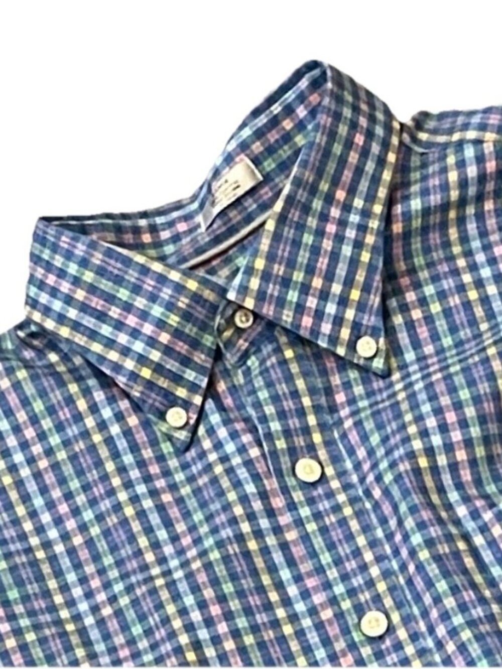 Peter Millar Men’s Nanoluxe Shirt Large Blue Pink Plaid Button Down 100% Cotton